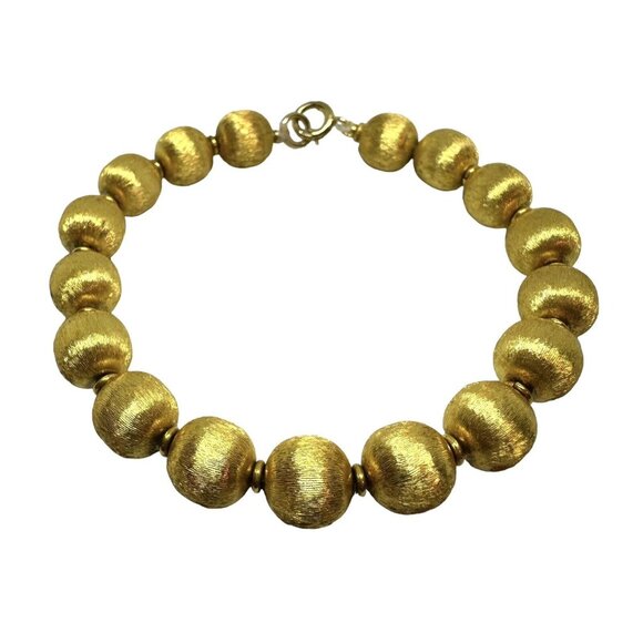 14k Gold BALL Yellow Brushed Beads 585 European Balls Bracelet Vintage 15.7g
